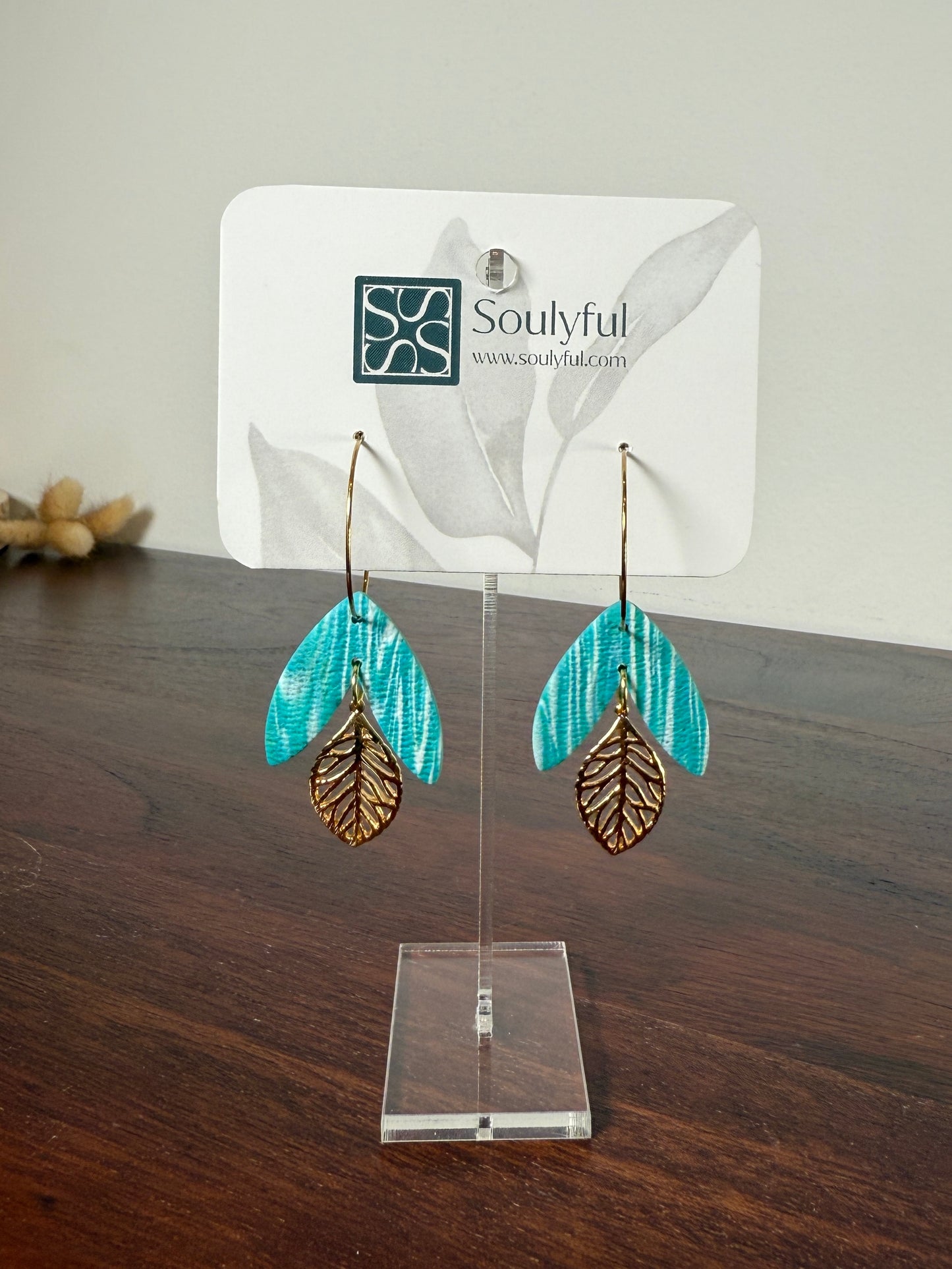 Creolen 18K vergoldet "Turquoise Leaf"
