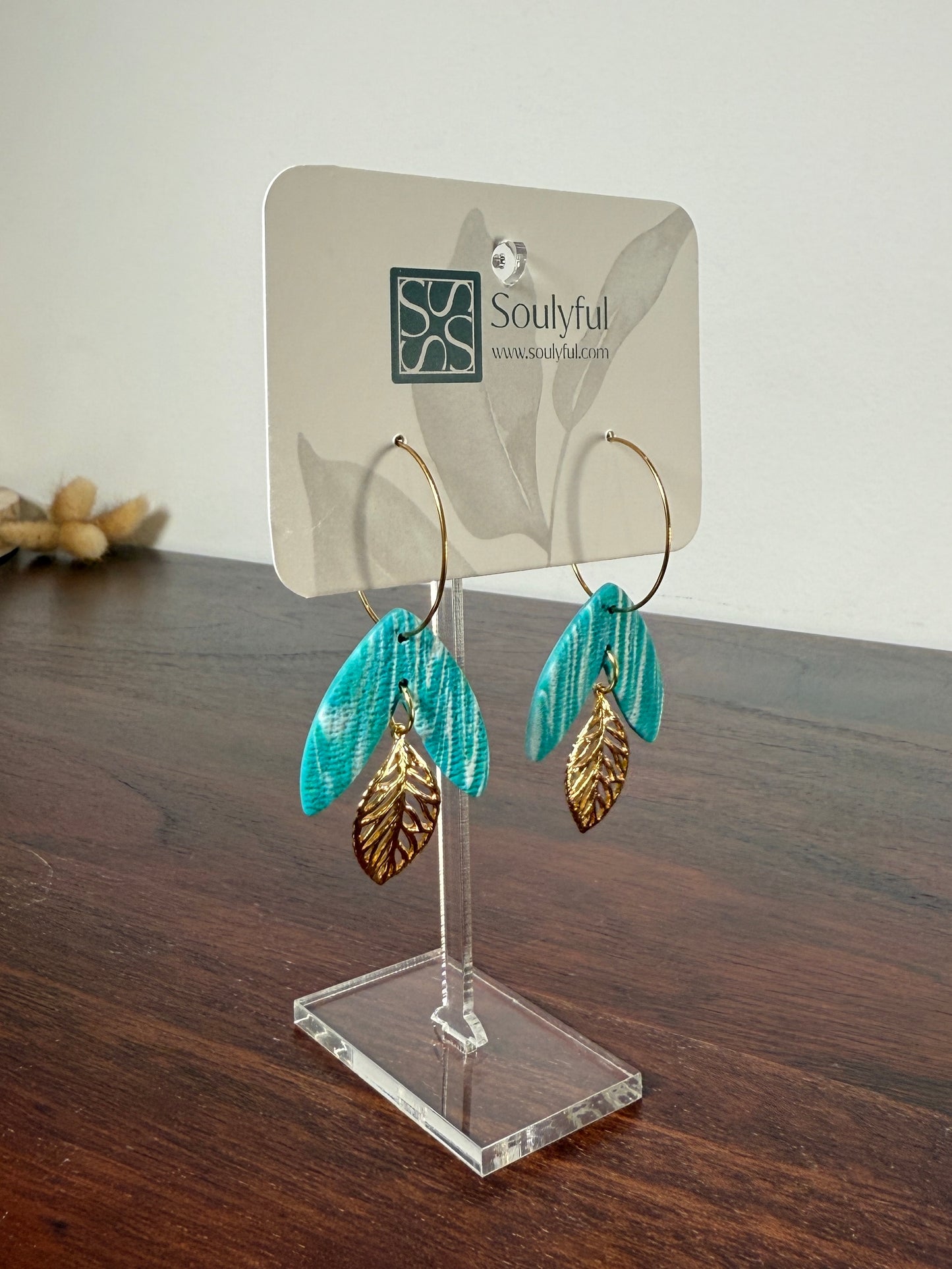 Creolen 18K vergoldet "Turquoise Leaf"