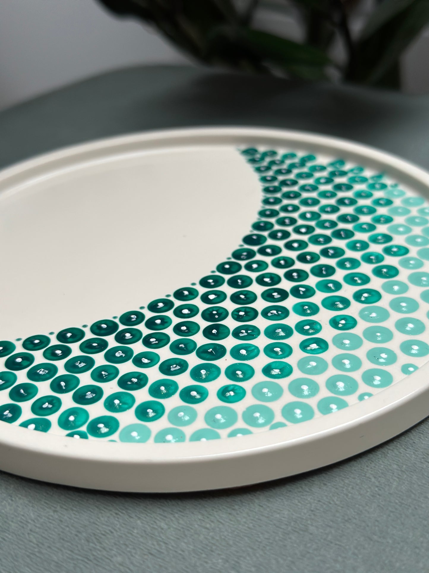 Set Tablett & Teelichthalter - "Dotted Light Petrol"