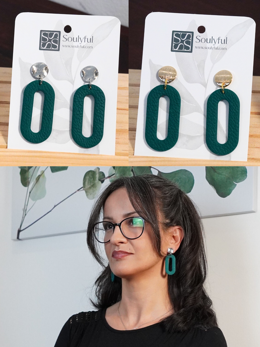 Ohrringe "Oval Reflection Petrolgrün" - Hardwarefarbe silber- oder goldfarben auswählbar