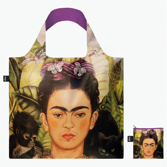Tote Bag aus 100 % Recyclingmaterial – FRIDA KAHLO „Selbstbildnis mit Kolibri“