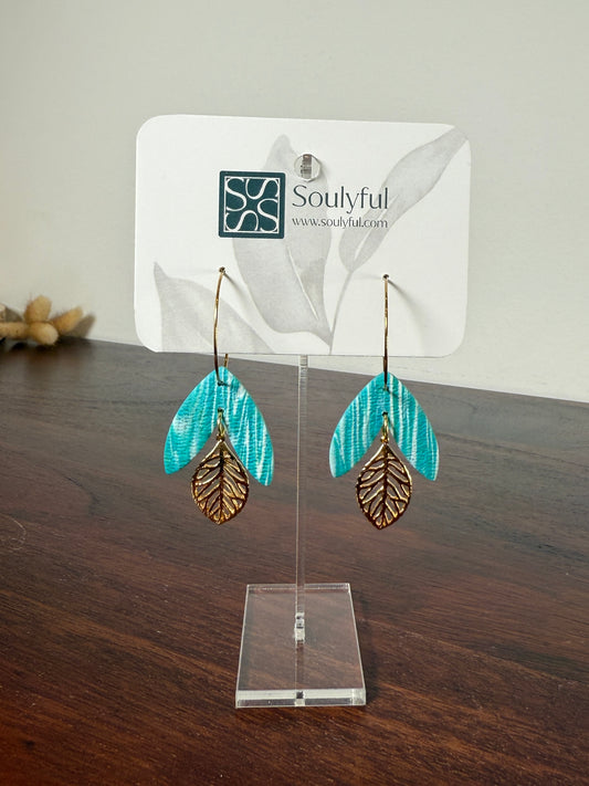 Creolen 18K vergoldet "Turquoise Leaf"