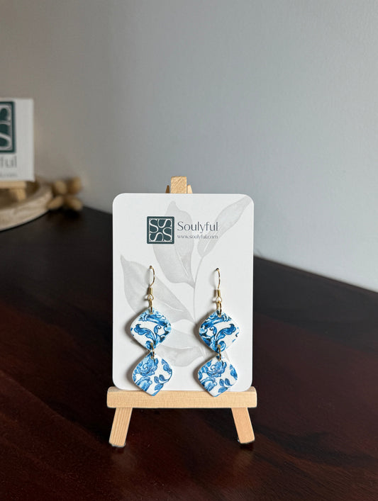 SUMMERSALE Ohrringe "Weißblau Design" - vergoldet