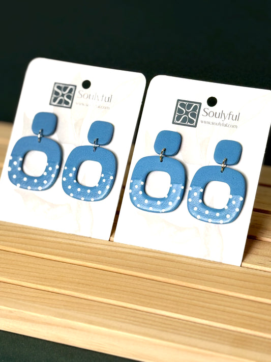 Ohrringe "Denim Dotted Square" - Vergoldete Hardware