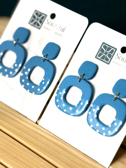 Ohrringe "Denim Dotted Square" - Hardwarefarbe auswählbar