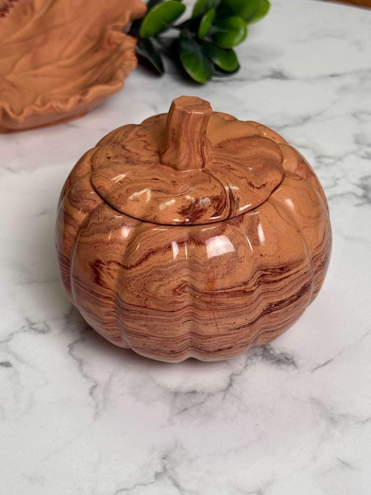 Marmorierte Kürbis-Aufbewahrungsdose mit Deckel in Terrakotta, Pumpkin Spice