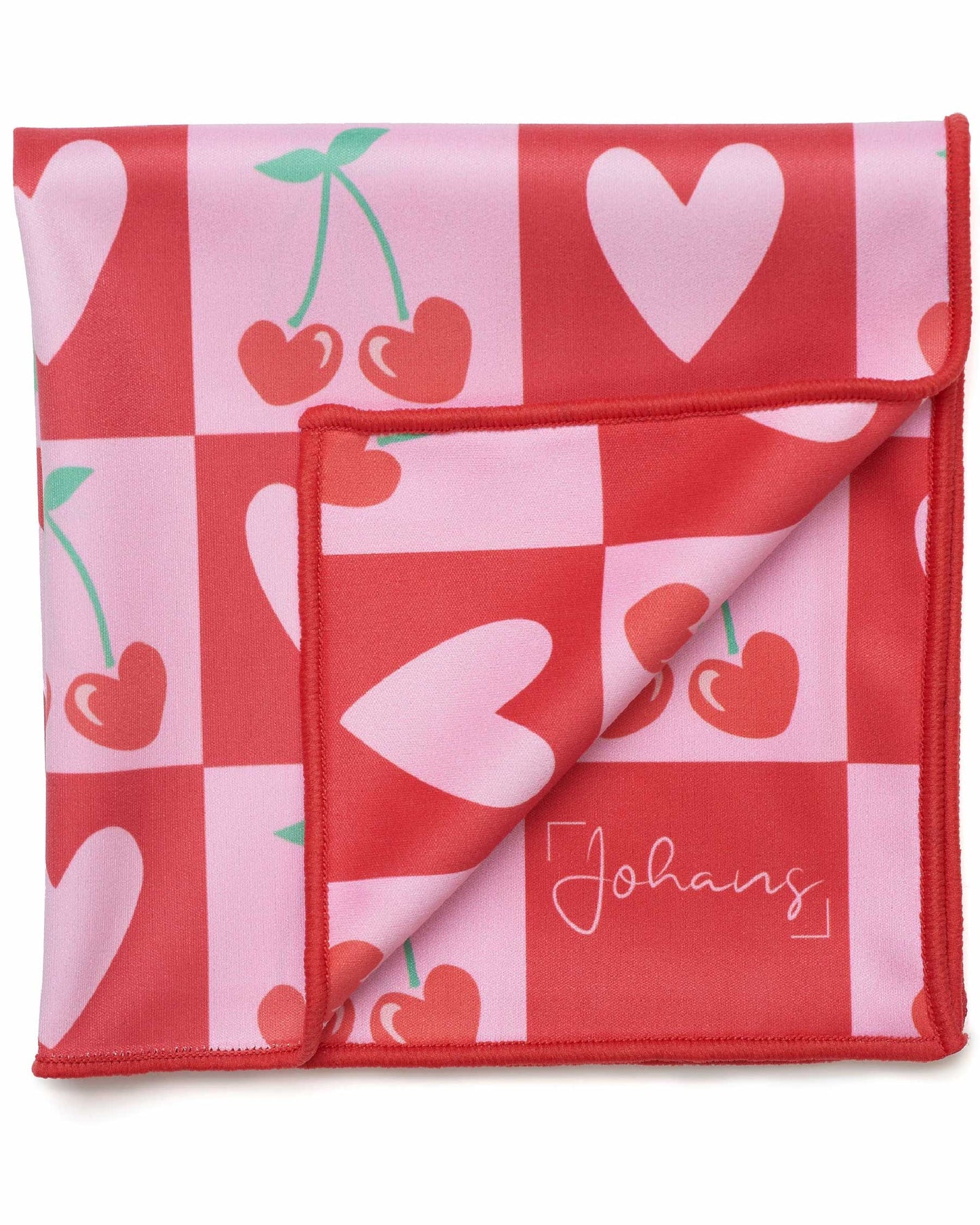 Johans® Mikrofasertuch "Cherry Love" - Stilvolle Reinigung für Brille & Display