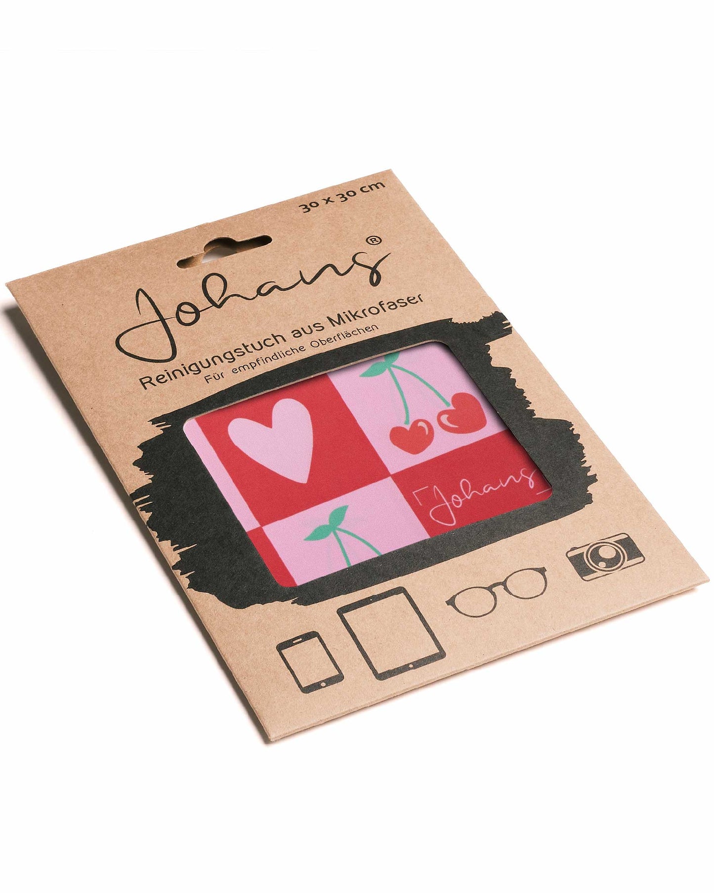 Johans® Mikrofasertuch "Cherry Love" - Stilvolle Reinigung für Brille & Display